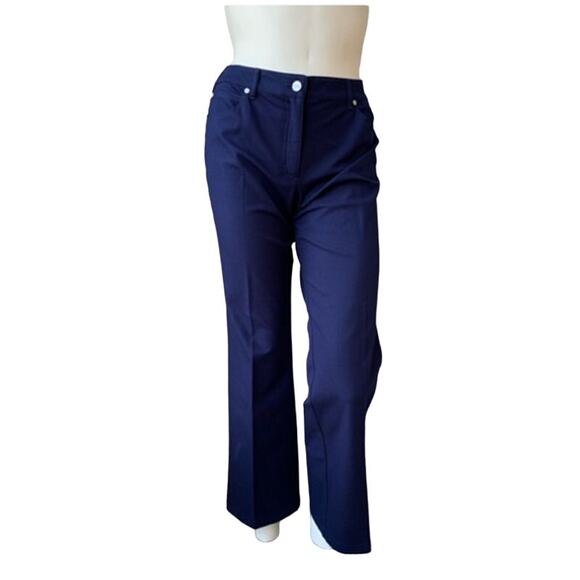 ESCADA Navy Blue Straight Leg Stretch Trousers Pants 42 - Picture 3 of 7